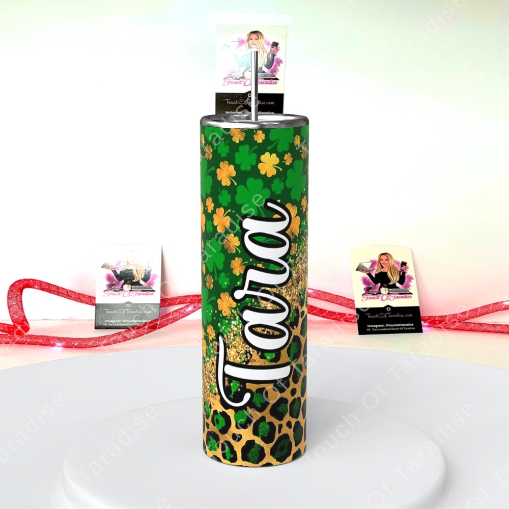 St. Patrick’s Day 20 Oz High Gloss Shamrock Tumbler - Personalized with name